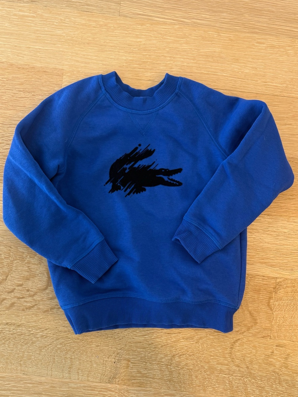 Lacoste Boys Blue Plush Crewneck Sweatshirt with Velvet Alligator Logo, 5 kids